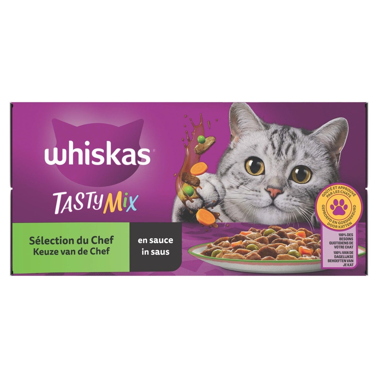 Adult Katzenfutter in Sauce Rind Geflügel Lachs Huhn Pute Kabeljau Tasty Mix Chef's Selection WHISKAS