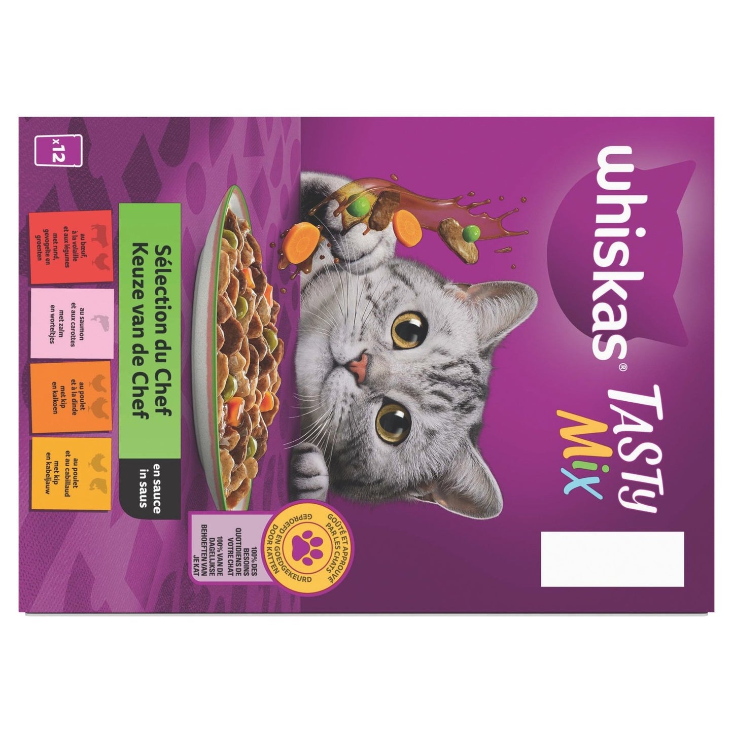 Pâtée pour Chat Adulte en Sauce Boeuf Volaille Saumon Poulet Dinde Cabillaud Tasty Mix Sélection du Chef WHISKAS