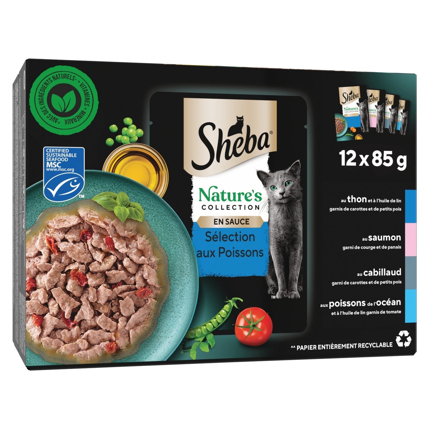 Pâtée pour Chat Adulte en Sauce Sélection Poissons Nature Collection SHEBA la boîte de 12 sachets fraîcheur