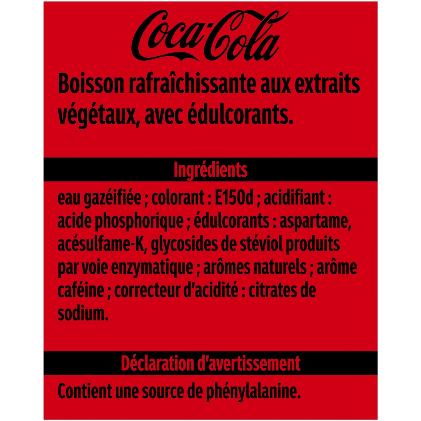 Soda au Cola Zéro Sucres COCA-COLA