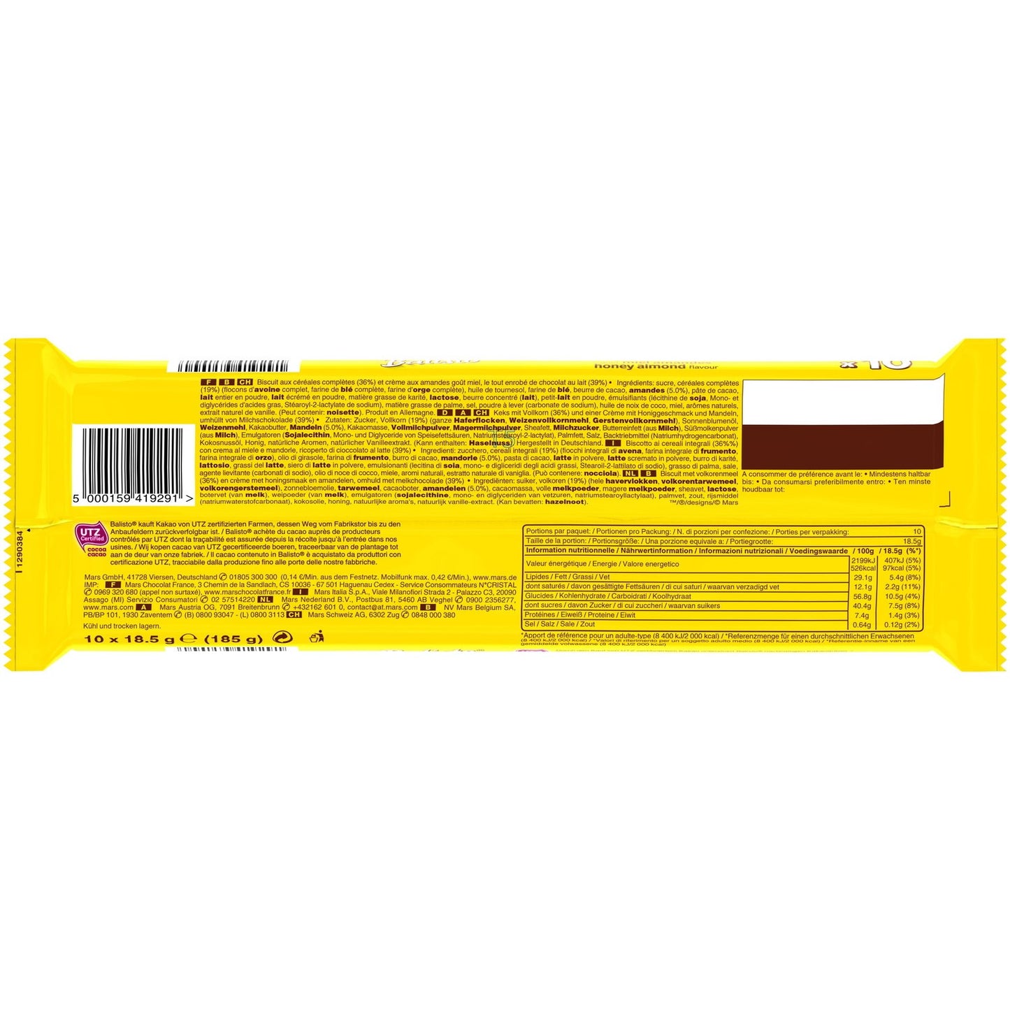 Barres Chocolatées Lait Miel Amandes BALISTO