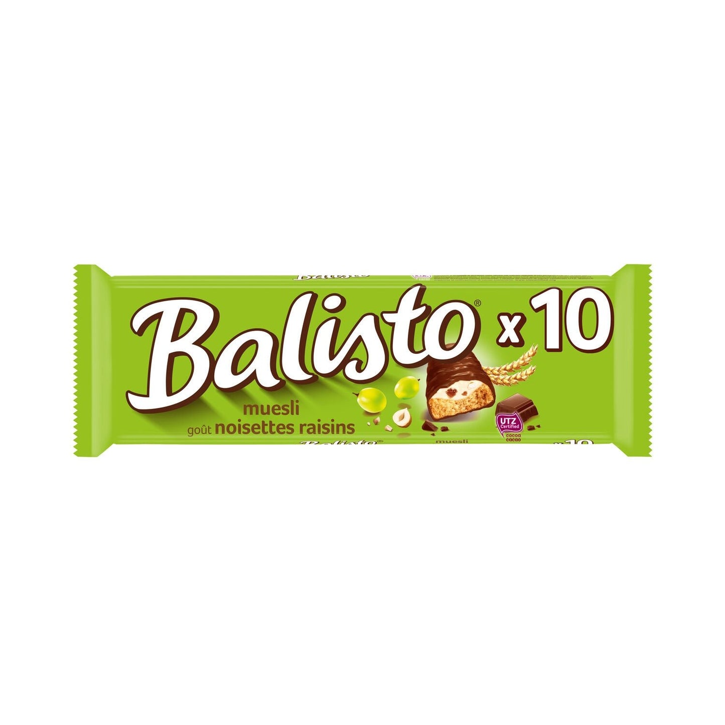 Barres Chocolatées Lait Raisin Noisette BALISTO les 10 barres de 18,5g