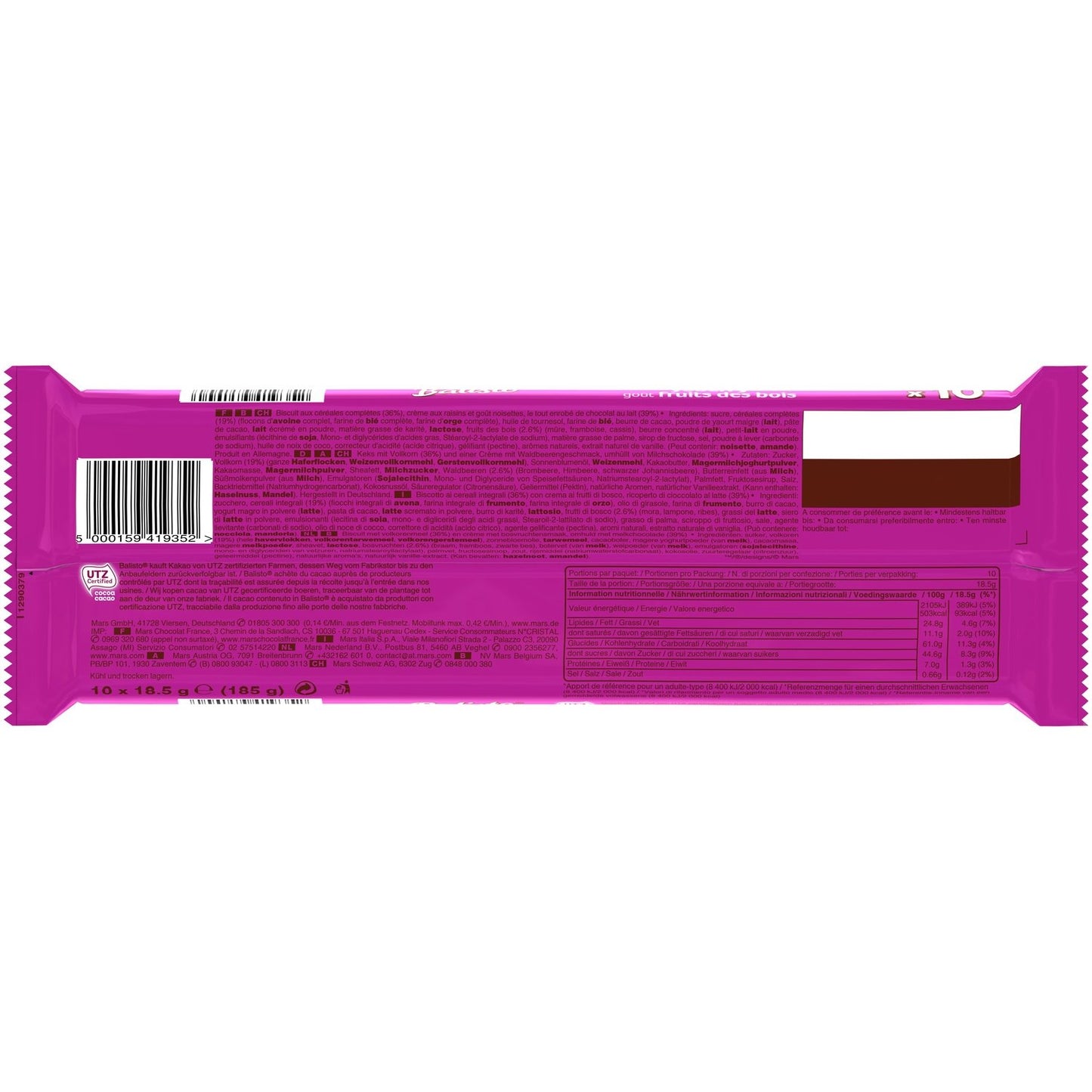 Barres Chocolatées Lait Fruits des Bois BALISTO