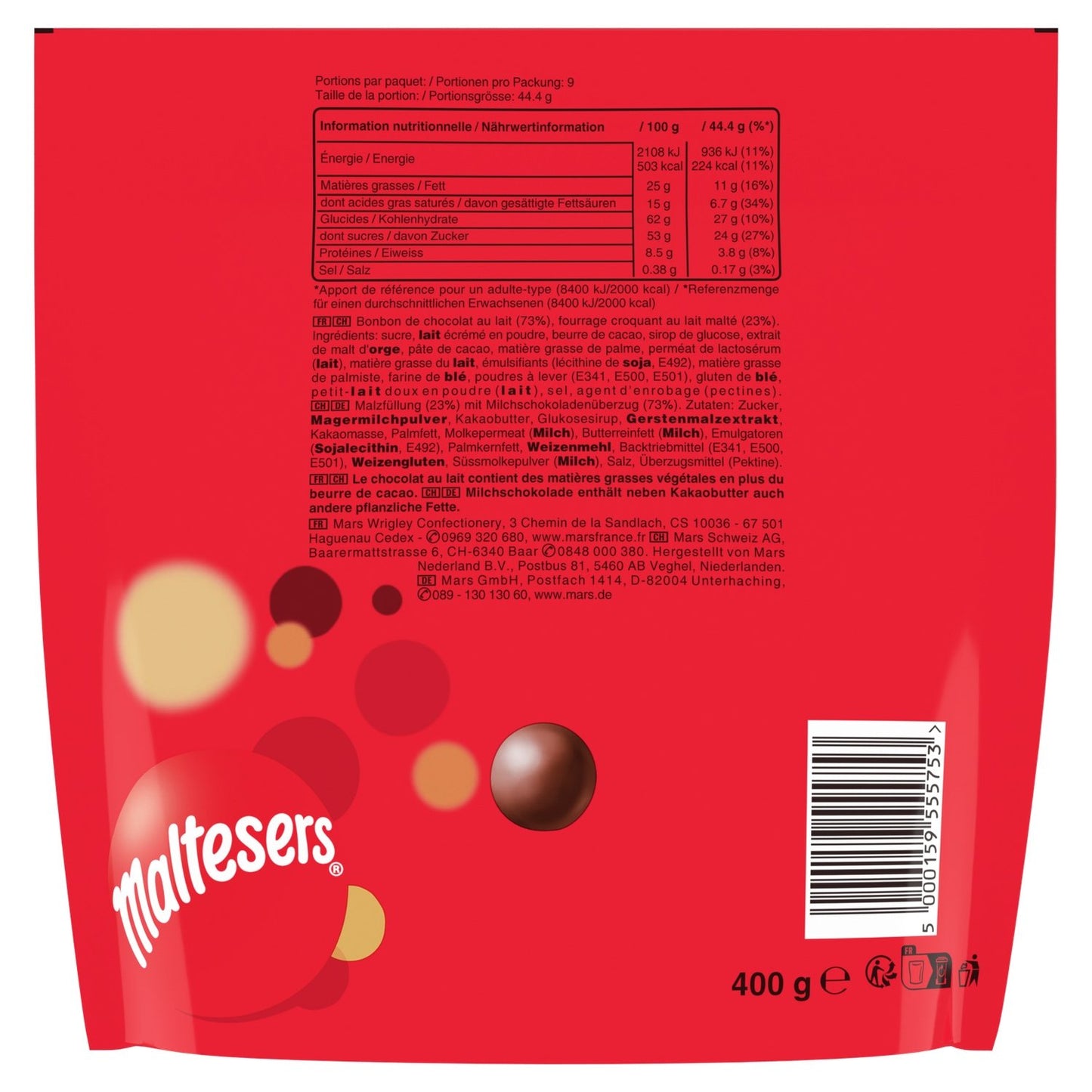 Bonbons Chocolats Lait Malté MALTESERS