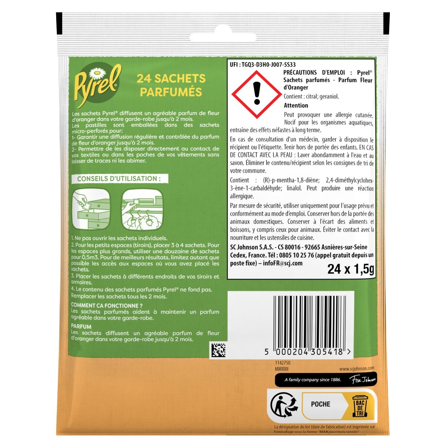 Anti-Mites Sachets Parfumés Fleur d'Oranger PYREL
