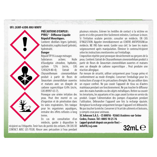 Anti-Moustiques Répulsif Diffuseur et Recharge Liquide Sans Parfum Ajouté PYREL