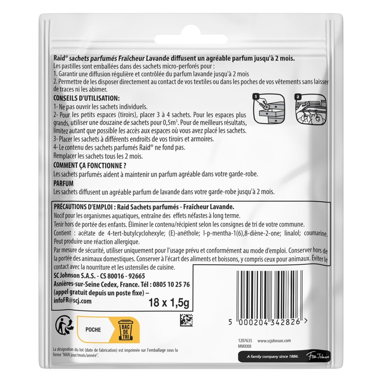 Anti-Mites Sachets Parfumés Fraîcheur Lavande RAID