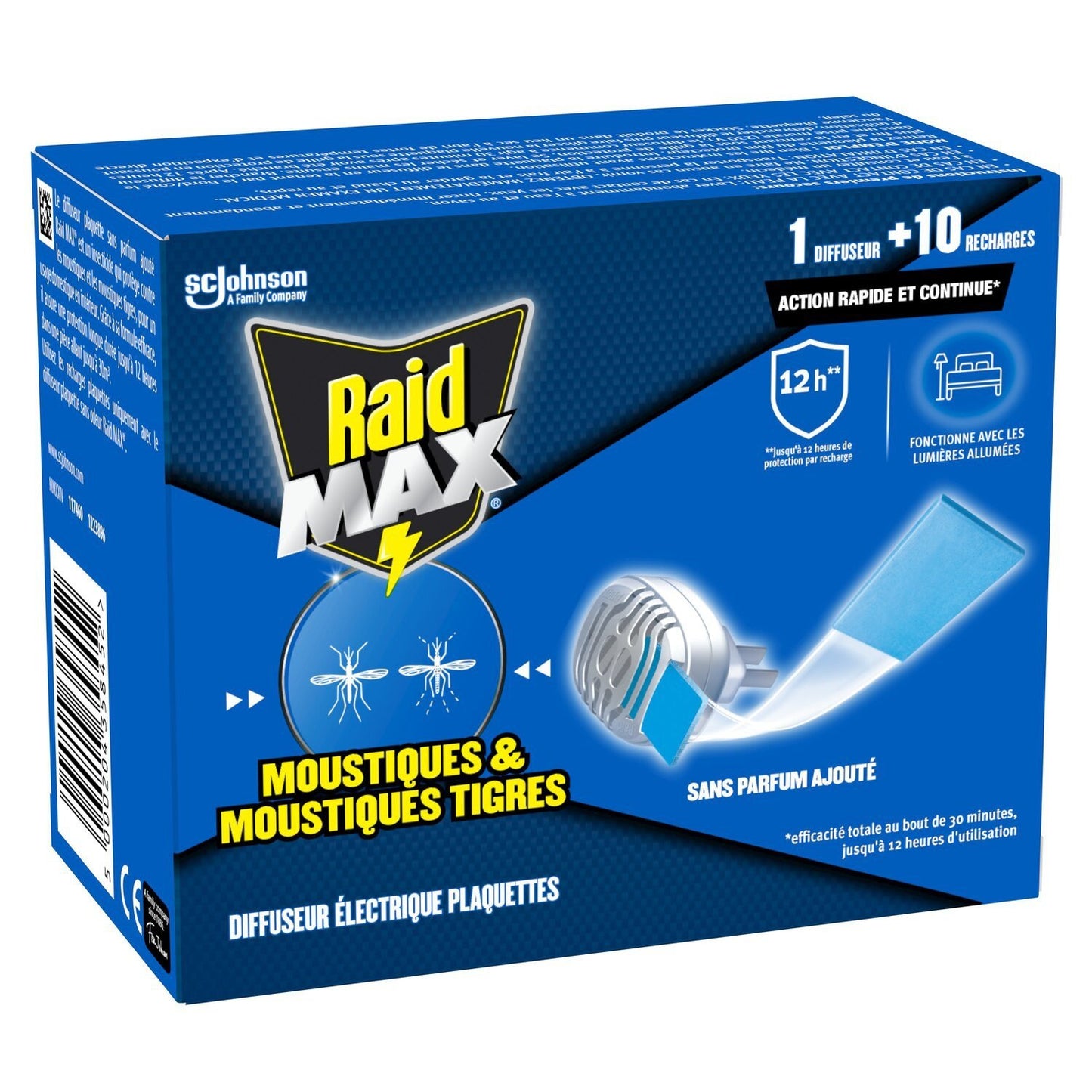 Anti-Moustiques Diffuseur Électrique Plaquettes Moustiques et Moustiques Tigres Sans Parfum Ajouté RAID le paquet de 1 diffuseur + 10 recharges