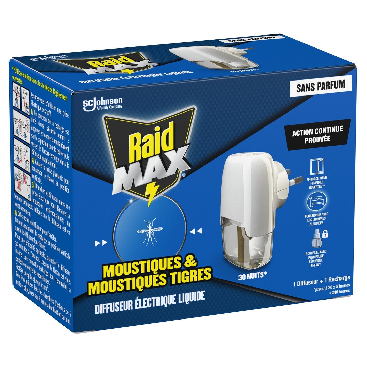 Anti-Moustiques Diffuseur et Recharge Électrique Liquide Sans Parfum Action Continue RAID le paquet avec 1 diffuseur + Recharge