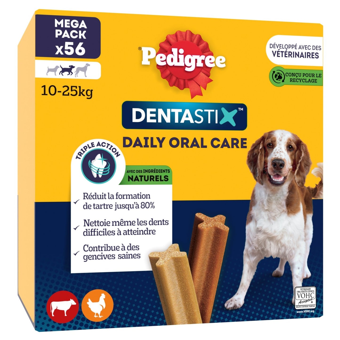 Os à Mâcher pour Chien Moyen +10kg Hygiène Bucco Dentaire Dentastix PEDIGREE la boîte de 56 sticks