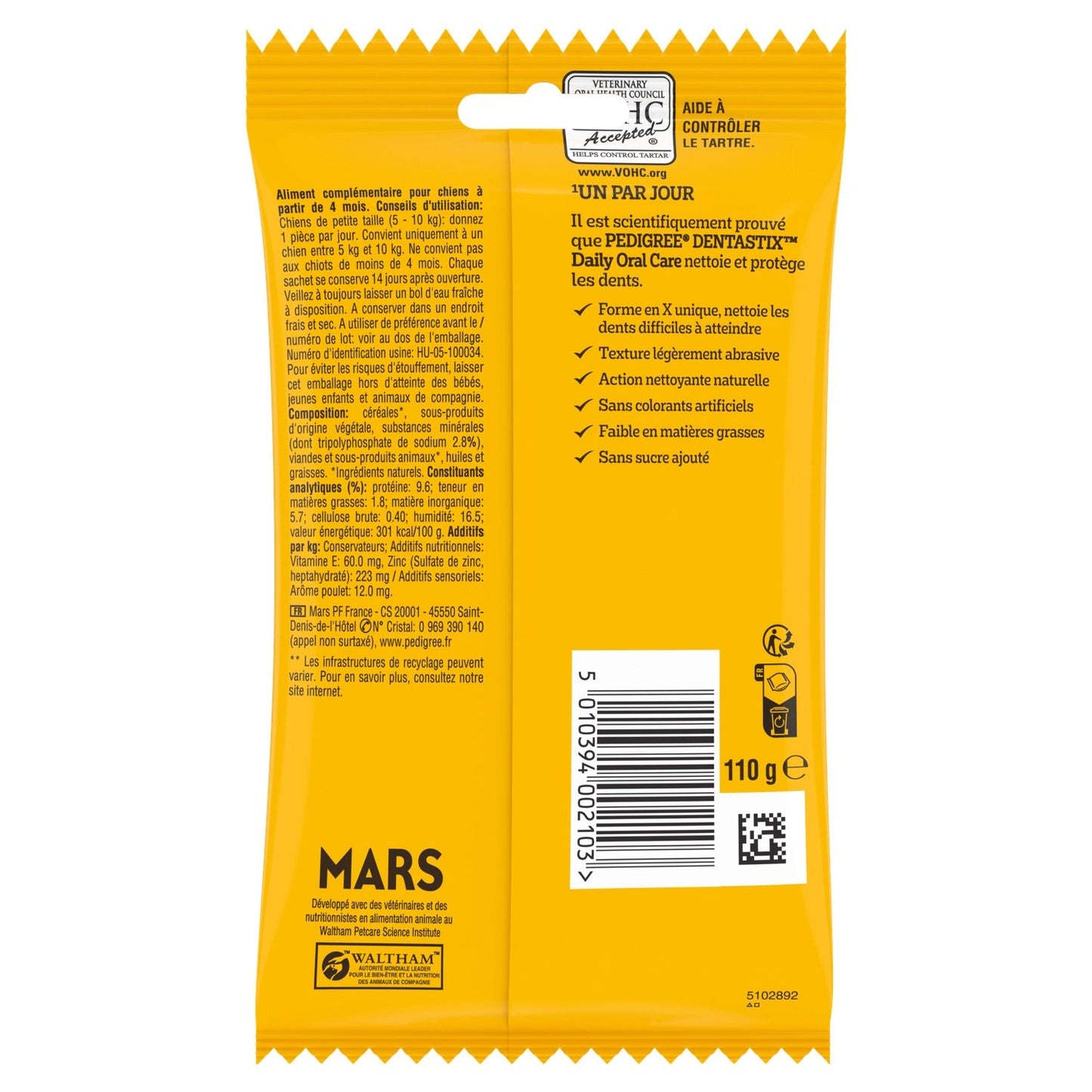 Bâtonnet à Mâcher pour Chien Petit <10kg Hygiène Bucco Dentaire PEDIGREE