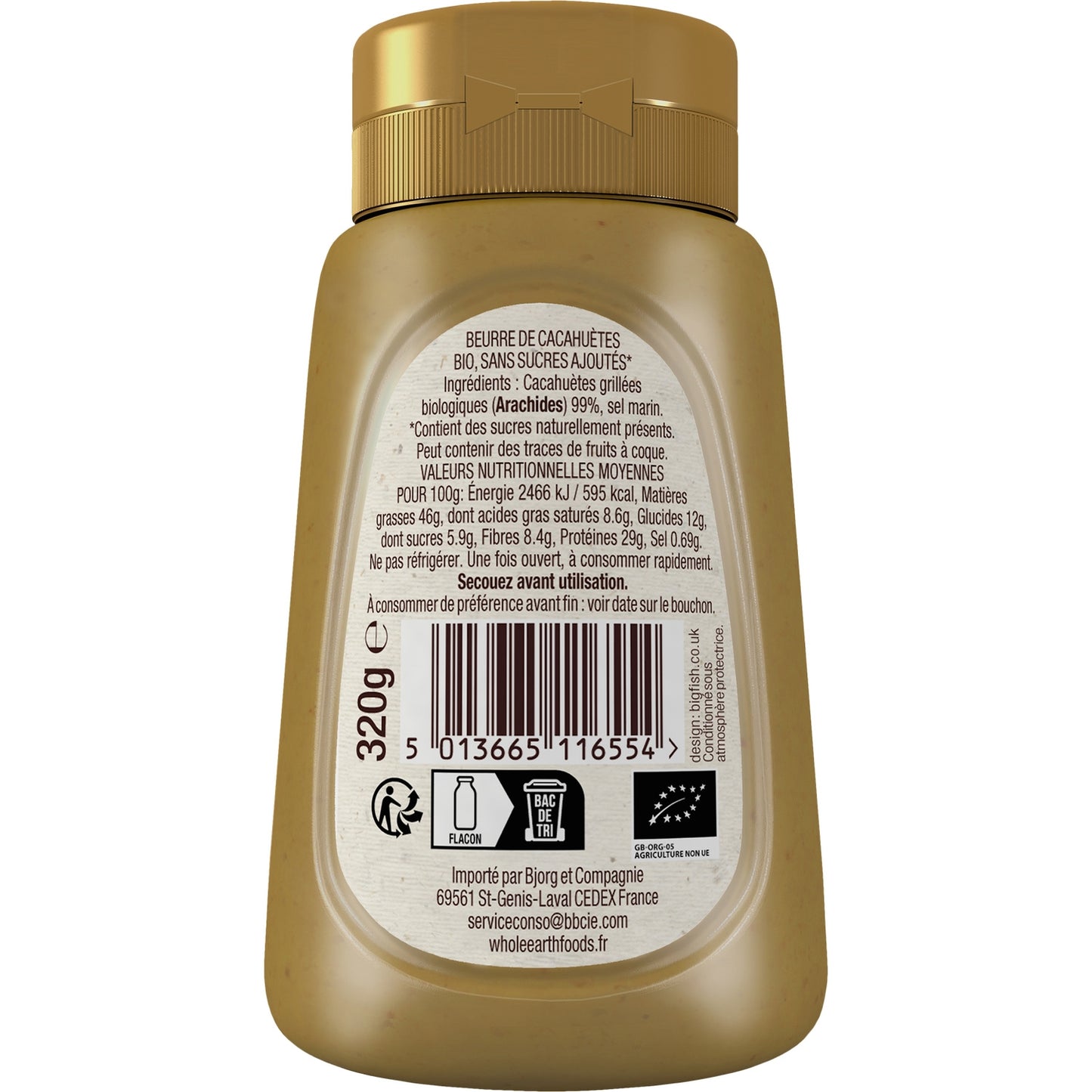 Beurre de Cacahuètes Squeeze Bio WHOLE EARTH