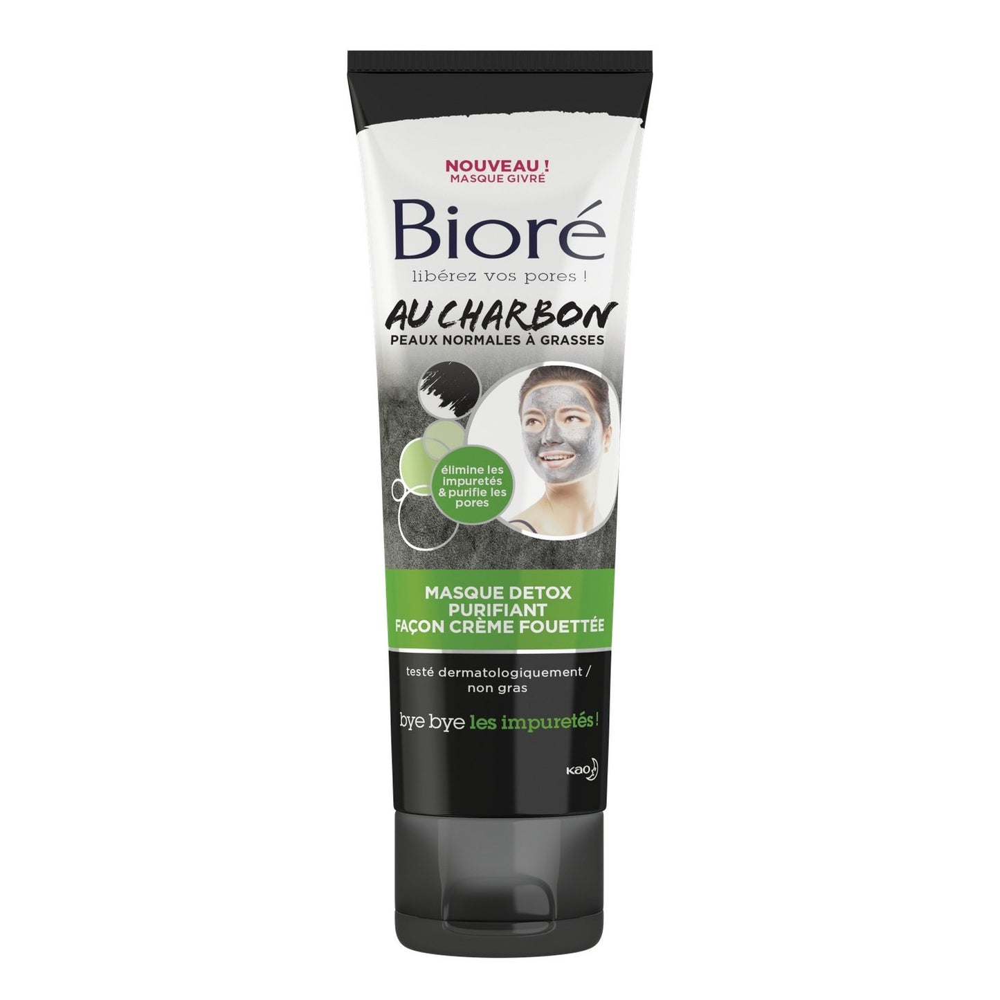 Masque Visage Charbon Détox Purifiant, pour Peaux Normales à Grasses Contre Impuretés BIORE le tube de 110mL