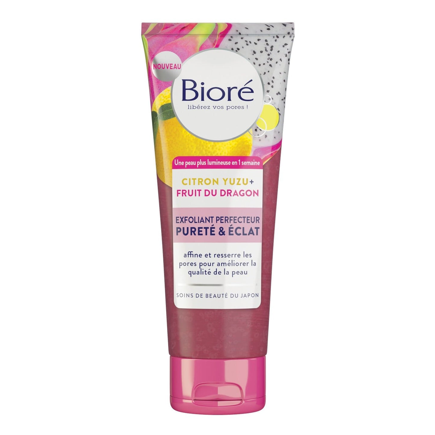 Démaquillant Exfoliant Perfecteur Pureté & Éclat Citron Yuzu + Fruit du Dragon BIORE
