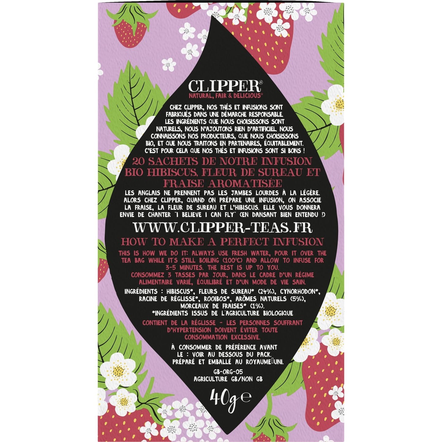 Infusion Mes Belles Gambettes Fraise et Fleur de Sureau Bio CLIPPER