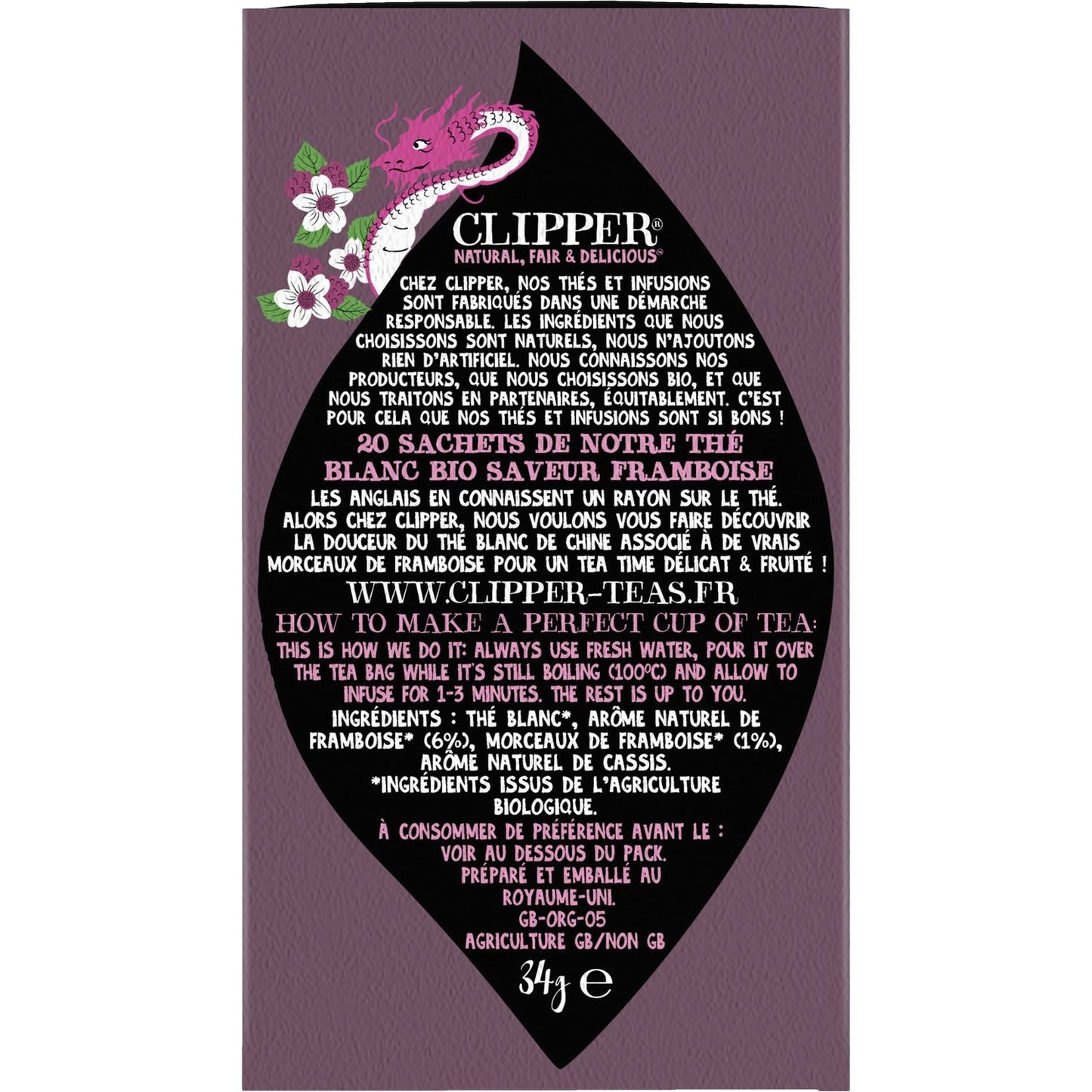 Thé Blanc Blanc à la Framboise Bio CLIPPER