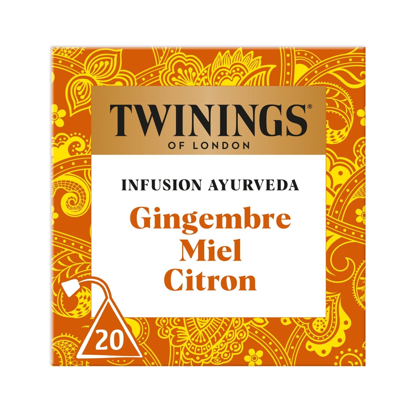 Infusion Gingembre Miel Citron Ayurveda TWININGS la boite de 20 sachets