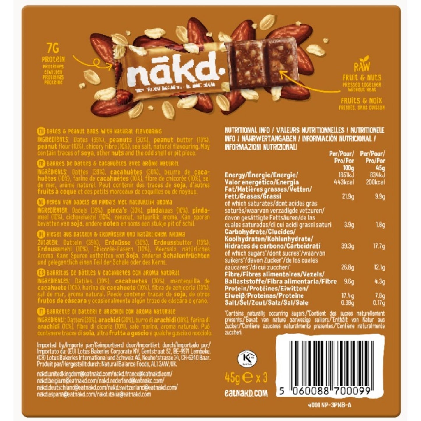Barres Céréales Protéine Beurre de Cacahuètes Sans Sucres Ajoutés NAKD