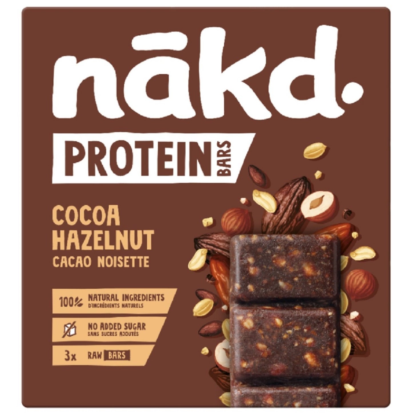 Barres Céréales Protein Cacao Noisette Sans Sucres Ajoutés NAKD la boite de 135g