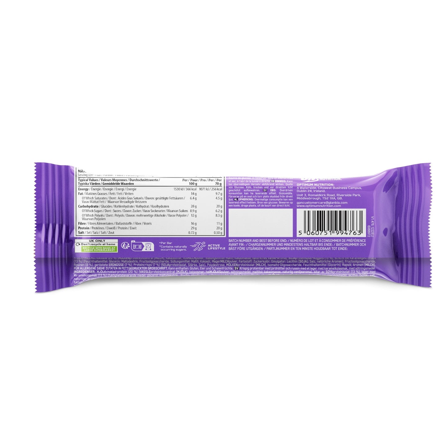 Barre Protéiné au Chocolat et Caramel OPTIMUM NUTRITION