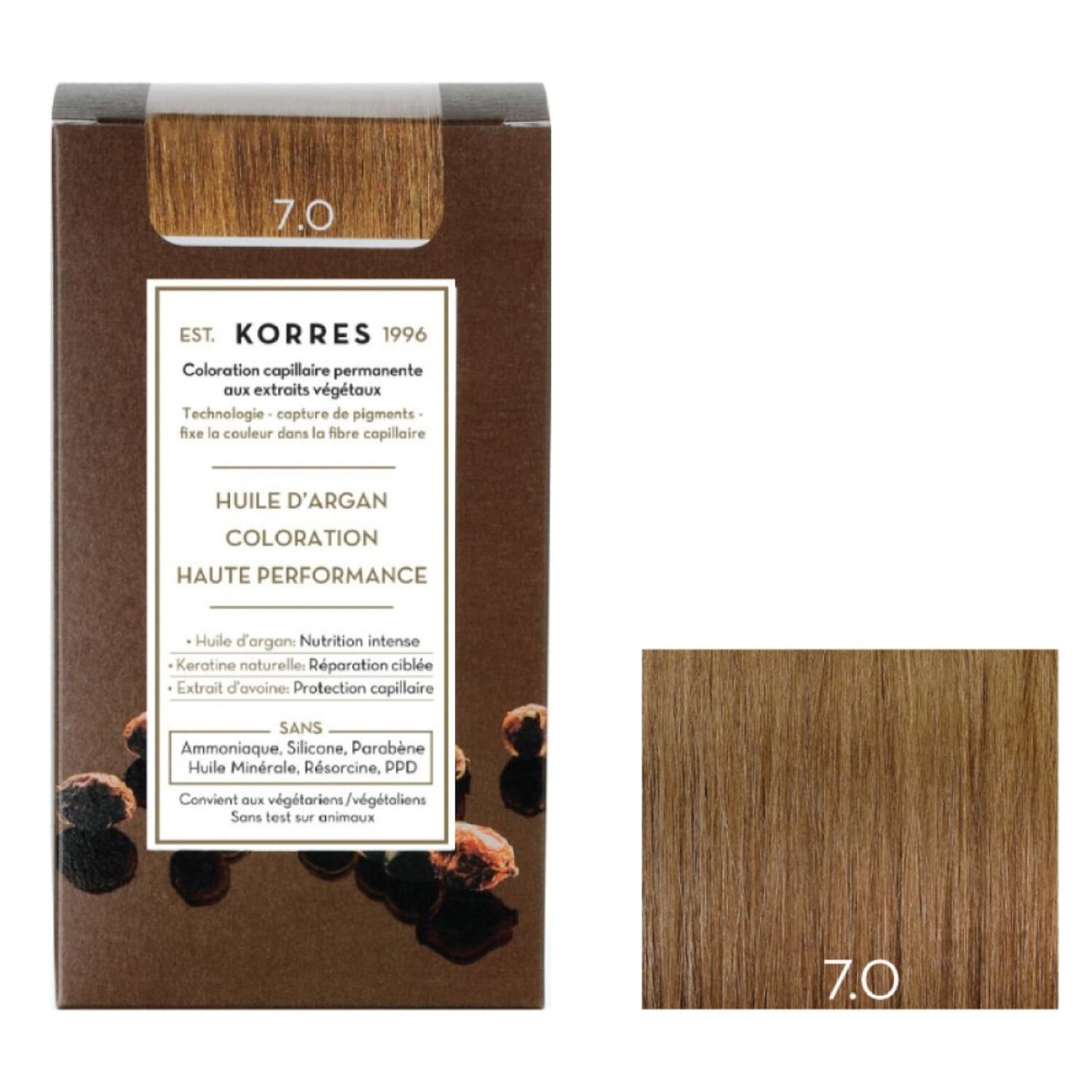 Coloration 7. 0 Blond Soin Huile d'Argan Couvre 100% Cheveux Blancs Sans Amoniaque Korres KORRES la boite de 145mL