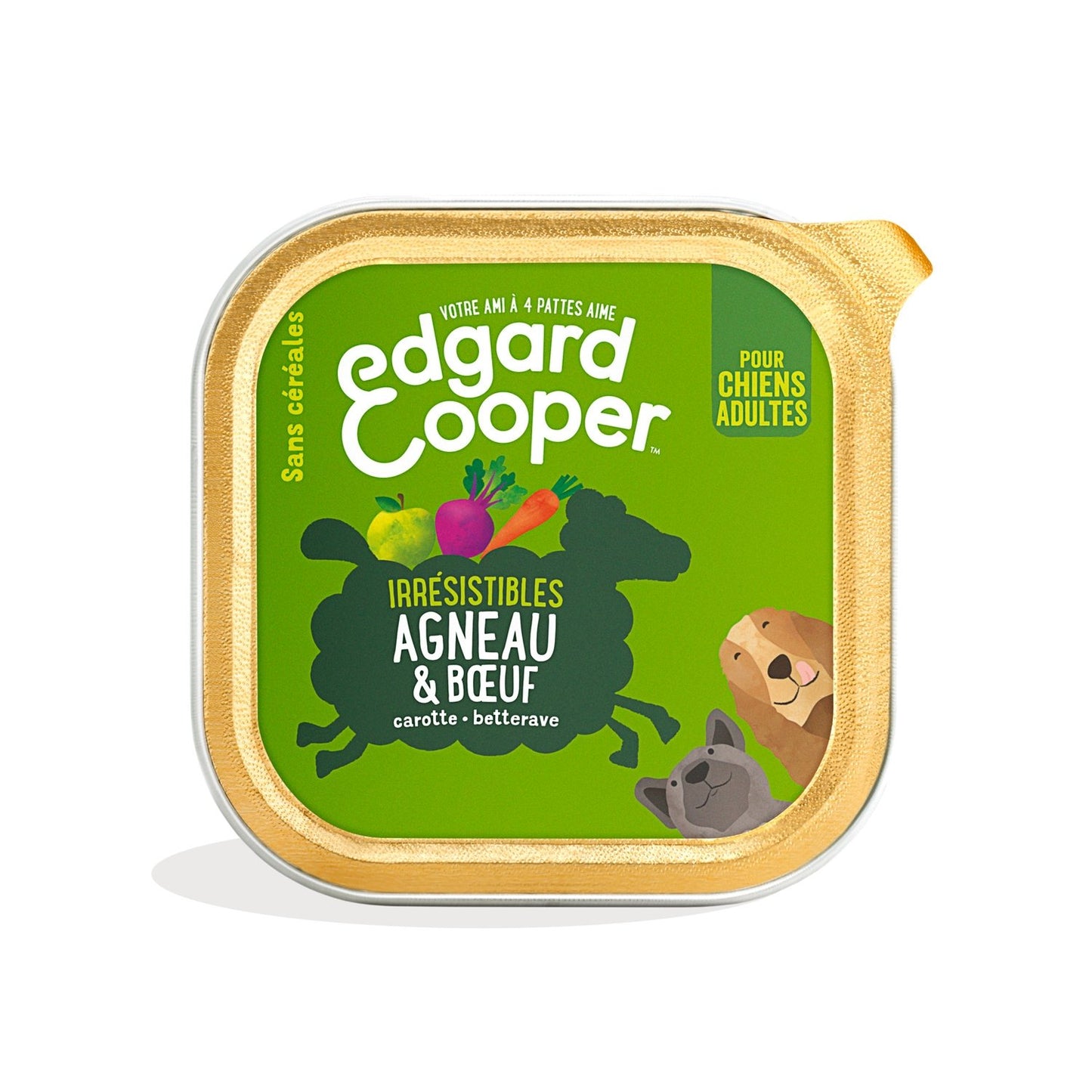 Pâtée pour Chien Adulte Agneau Boeuf Légumes Sans Céréales Irresistibles Edgar & COOPER La barquette de 300g