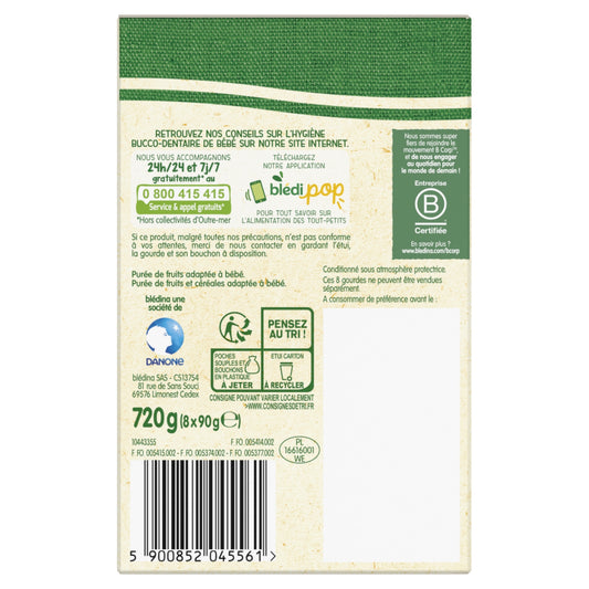 Compote Bébé à Boire Dès 8 Mois Pommes Bananes Cassis Myrtilles, Pommes Abricots Bananes Millet Seigle, Cocktail de Fruits et Pommes Bananes BLEDINA