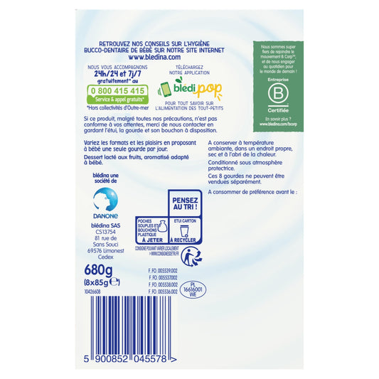 Compote Lactée Bébé à Boire Dès 10 Mois Fruits Rouges, Pommes Bananes, Fruits Exotiques et Fraise BLEDINA