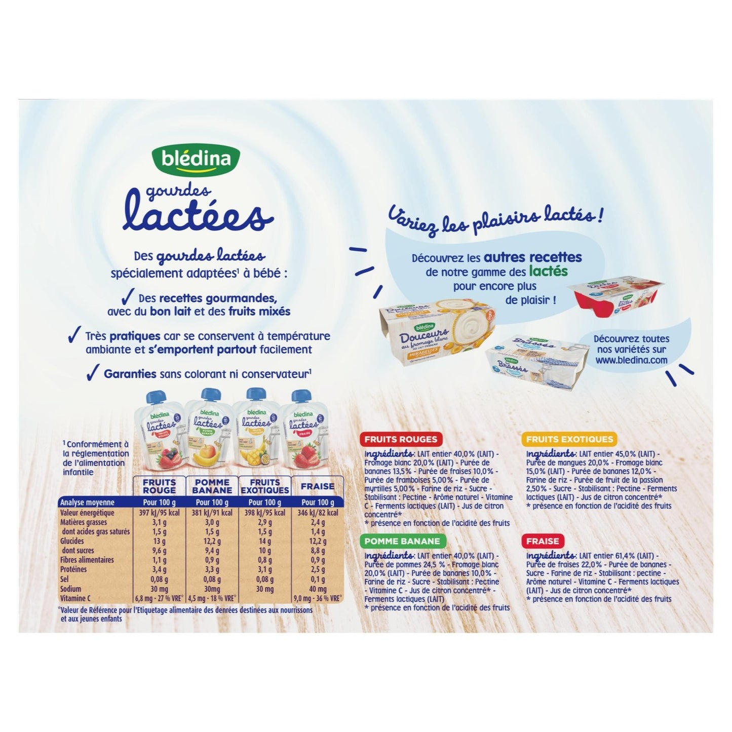 BLEDINA Baby Milk Compote to Drink From 10 Months Red Fruits, Apples, Bananas, Exotic Fruits and Strawberry