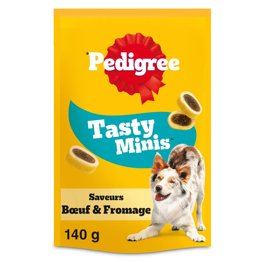 Tasty Minis PEDIGREE Gourmet gefüllte Leckerlis für ausgewachsene Hunde mit Rindfleisch und Käse