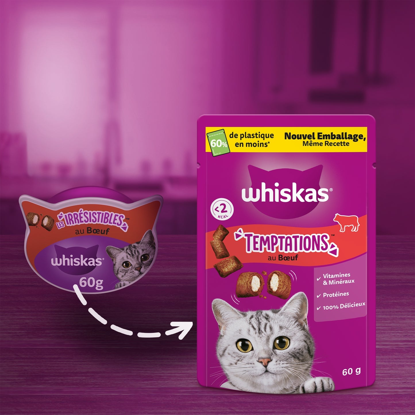 Croquettes Friandises au Boeuf pour Chat Adulte Temptations WHISKAS