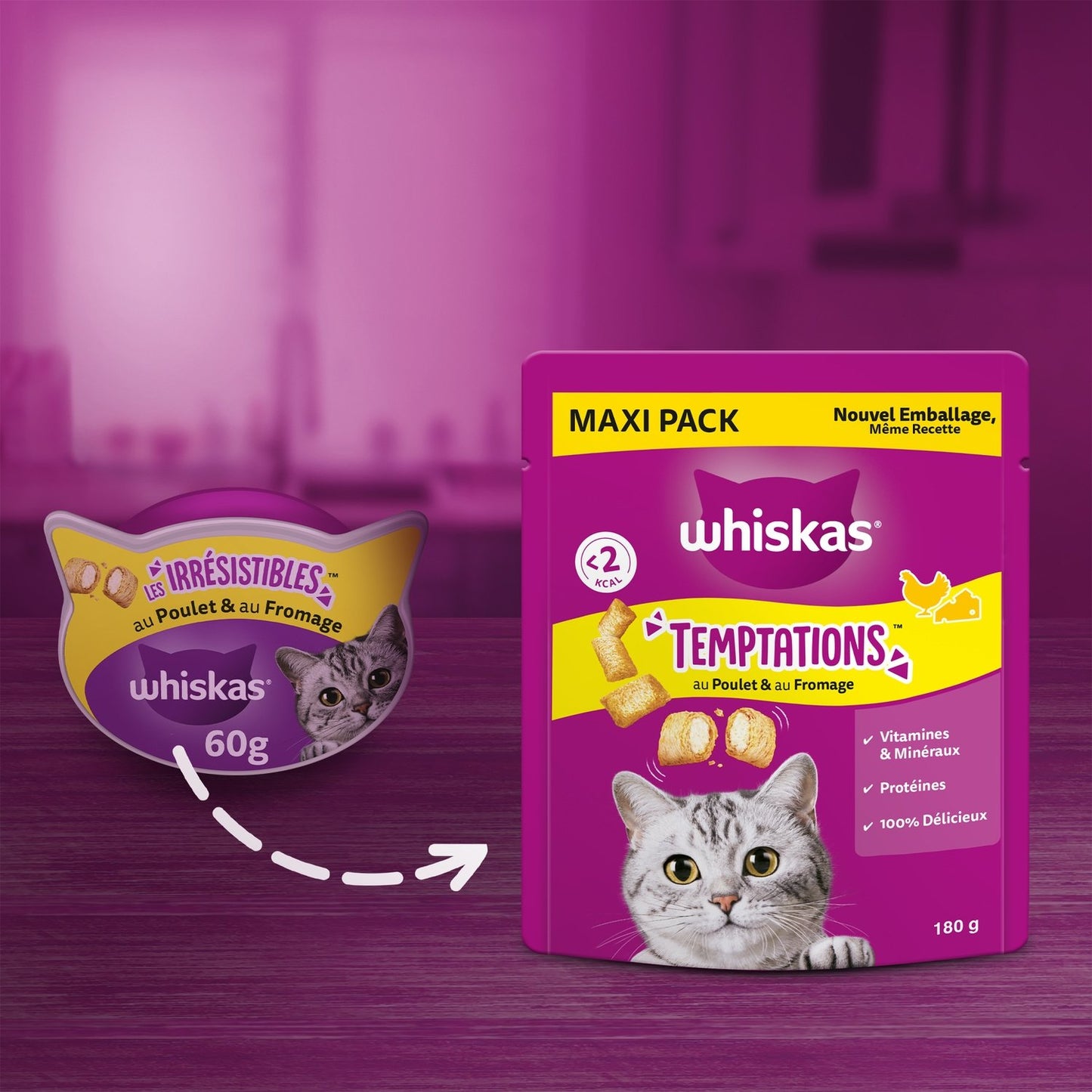Friandises pour Chat Adulte Poulet Fromage Temptations WHISKAS