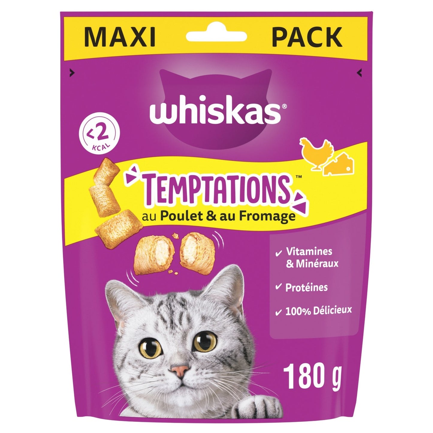 Friandises pour Chat Adulte Poulet Fromage Temptations WHISKAS la boite de 180g