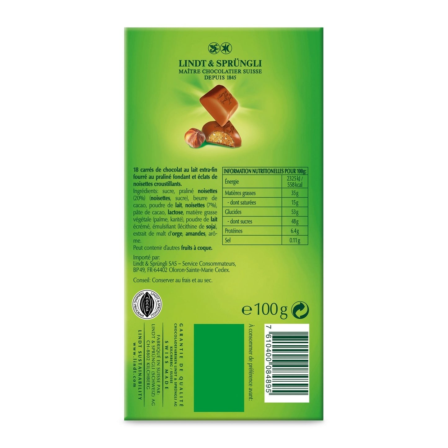 LINDT Milchschokolade Quadrat Chocoletti Haselnuss Praline