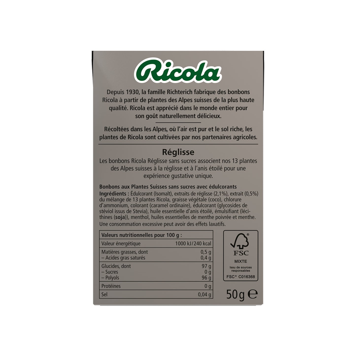 Bonbons Réglisse Sans Sucres RICOLA