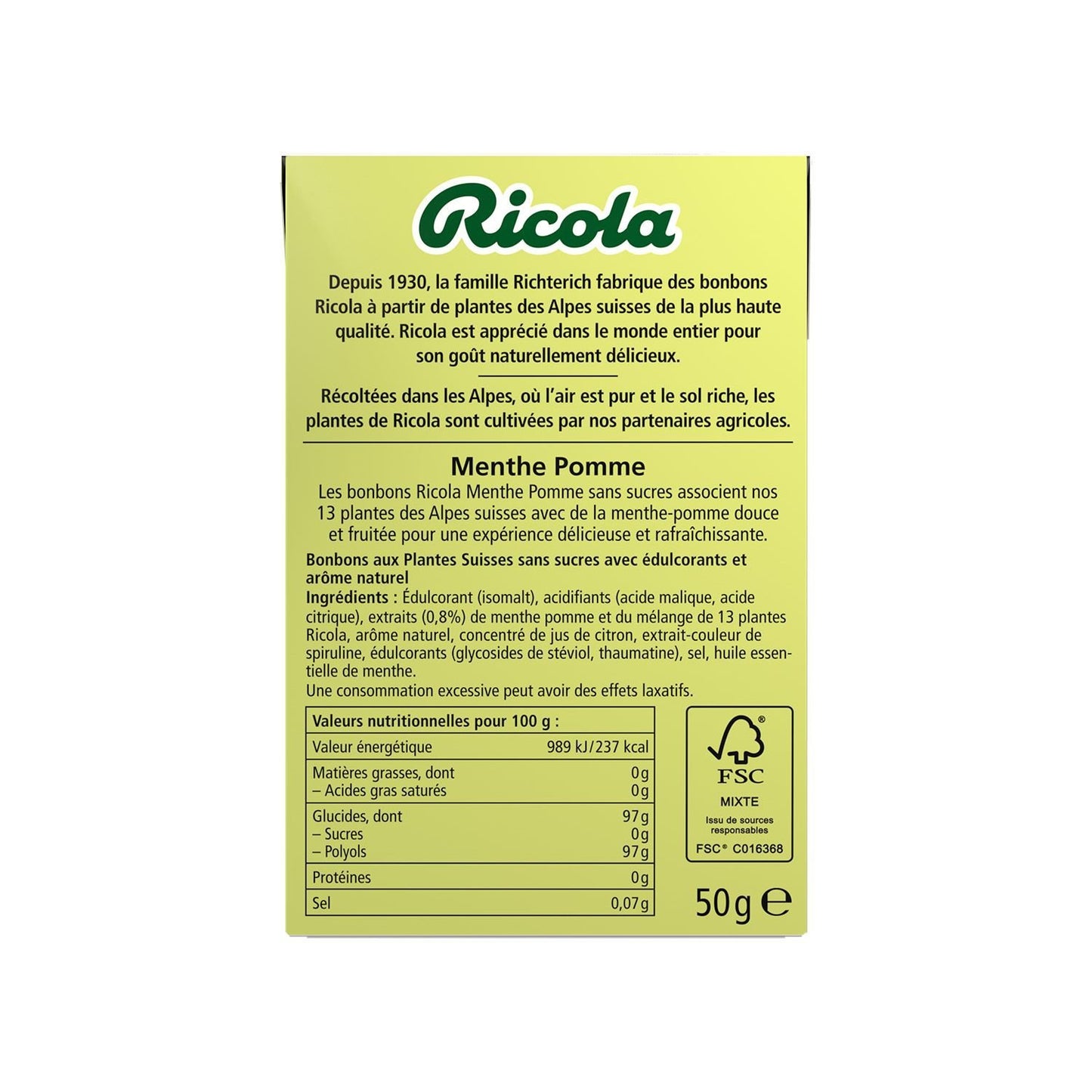 Bonbons Menthe Pomme Sans Sucres RICOLA