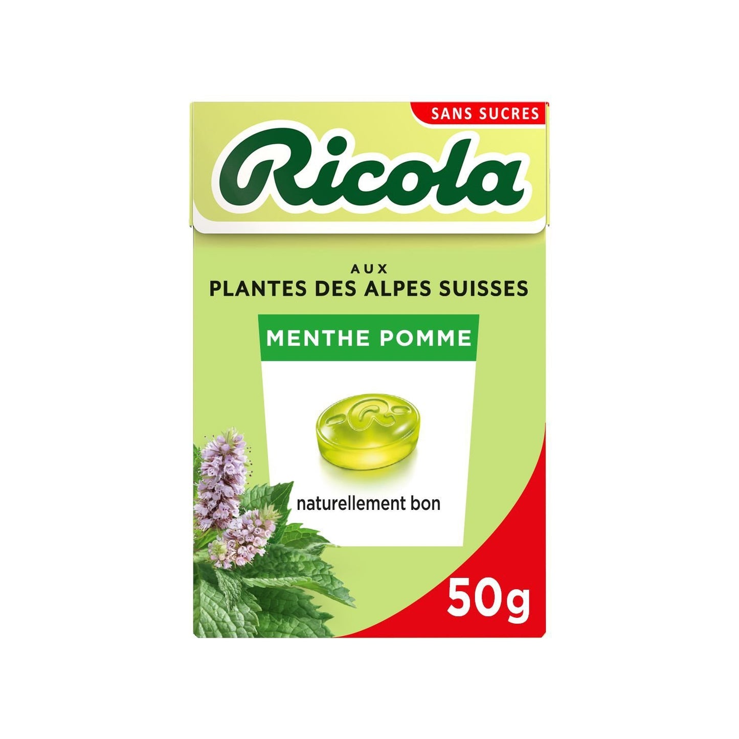 Bonbons Menthe Pomme Sans Sucres RICOLA la boite de 50 g