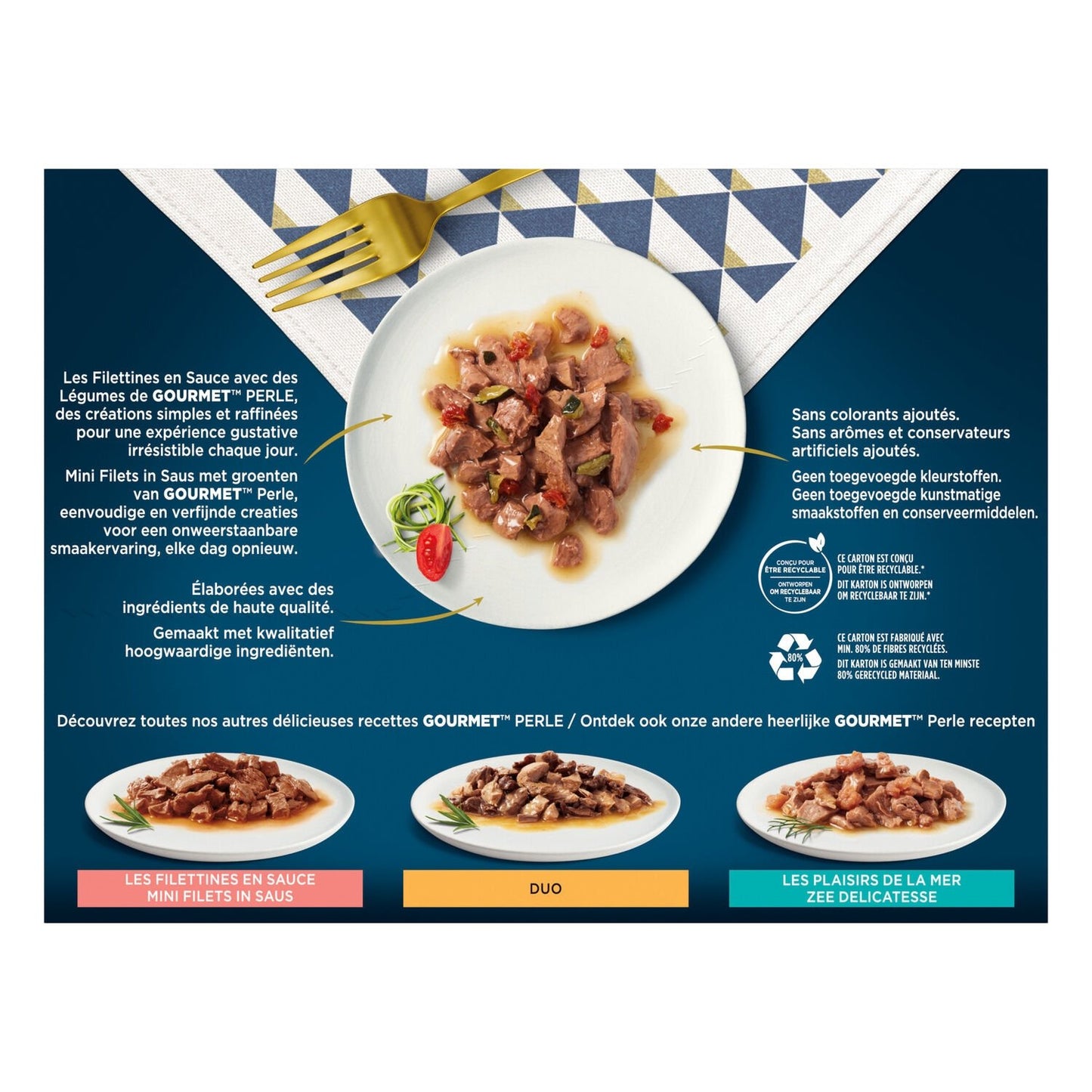 Pâtée pour Chat Adulte Mini Filets en Sauce Agneau Poulet Lapin Veau Légumes Perle GOURMET