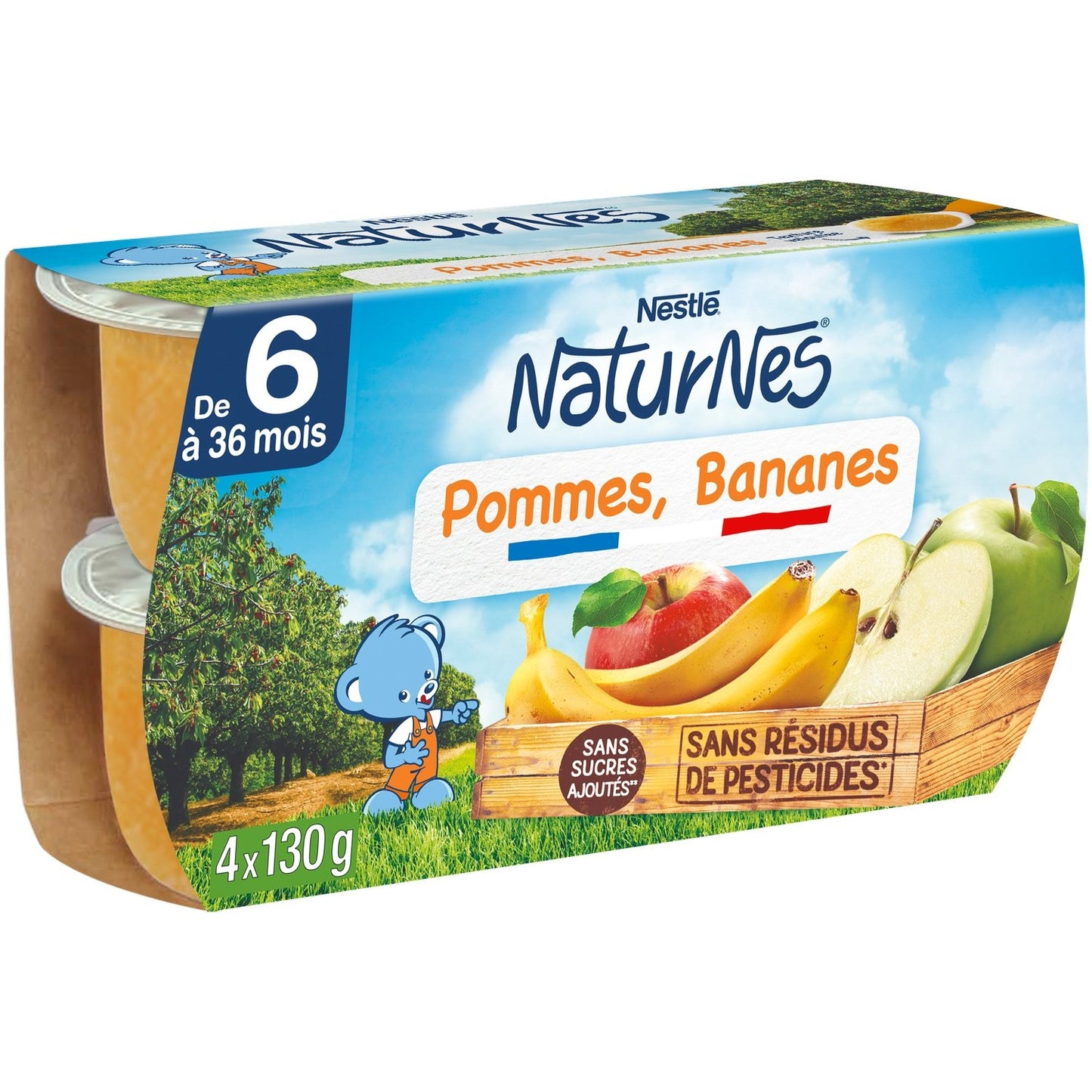 Compotes Bébé Dès 4/6 Mois, Pommes & Bananes NESTLE 4 pots de 130g
