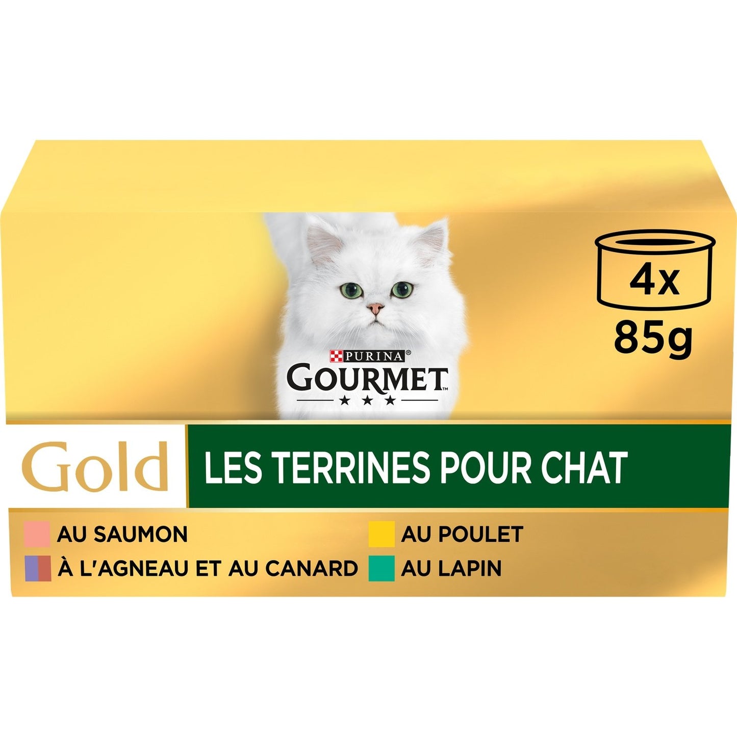 Pâtée pour Chat Adulte en Terrine Lapin Agneau Canard Poulet Saumon Gold GOURMET Les 4 boîtes de 85g
