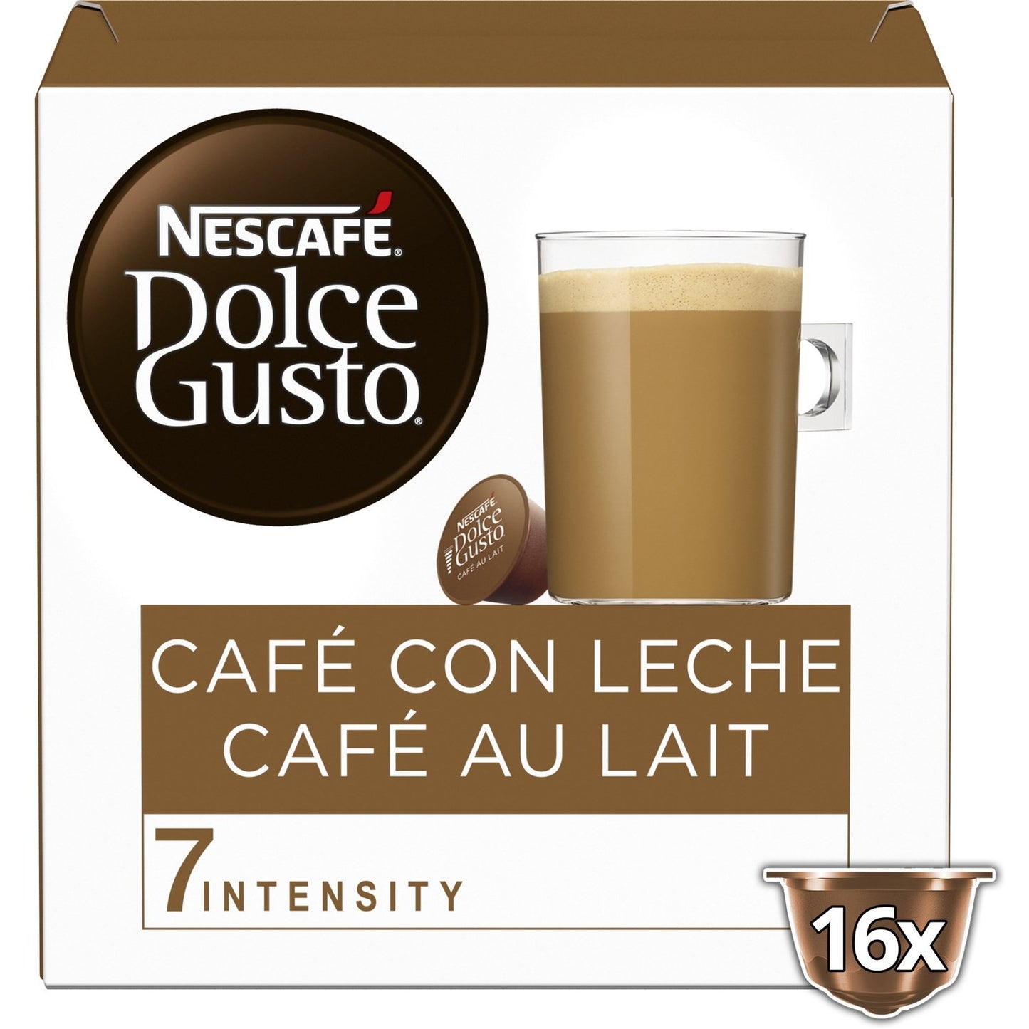 Café au Lait Capsules Intensité 7 NESCAFE DOLCE GUSTO la boite de 16 capsules