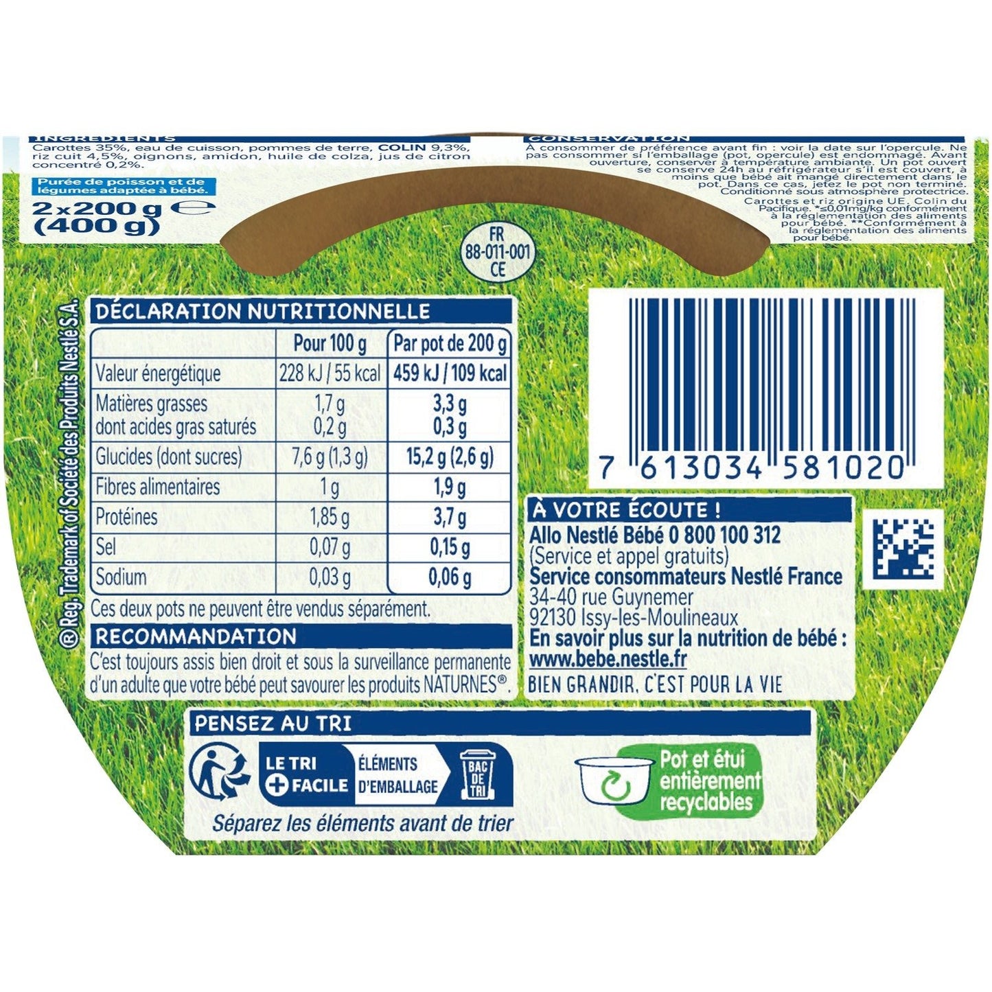 Plat Bébé Dès 6 Mois, Carottes Merlu Riz NATURNES