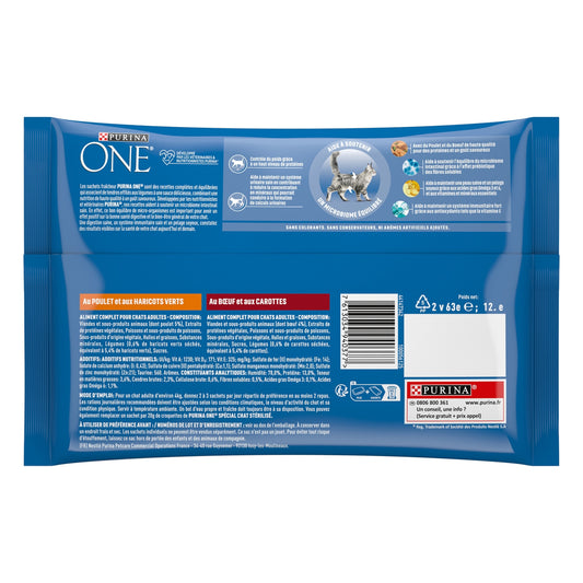 Purina One Sterilized Adult Katzenfutter in Sauce mit Rind und Huhn