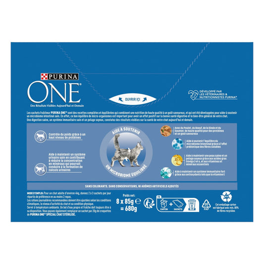 Pâtée pour Chat Adulte Stérilisé Poulet Boeuf Saumon Dinde Légume PURINA ONE