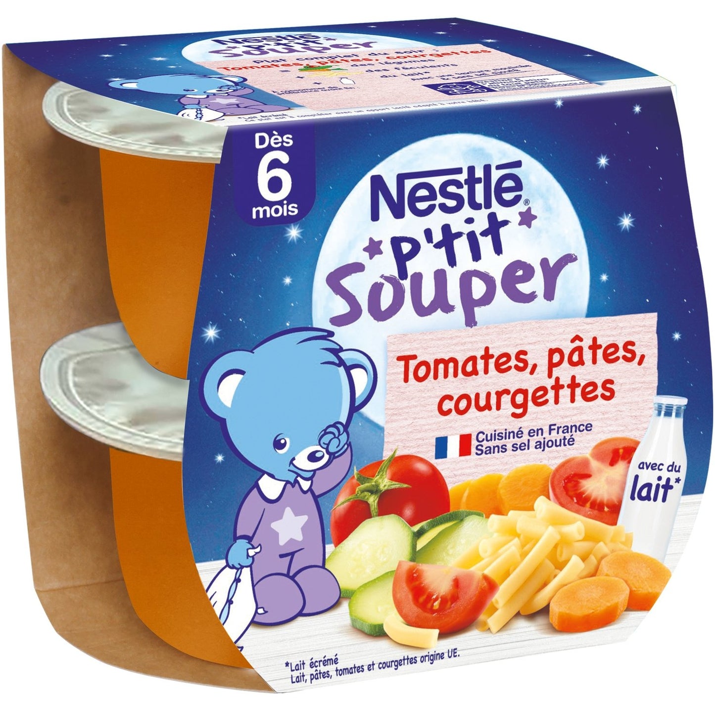 Plat Bébé du Soir Dès 6 Mois Tomates Pâtes P'tit Souper NESTLE 2 bols de 200 g