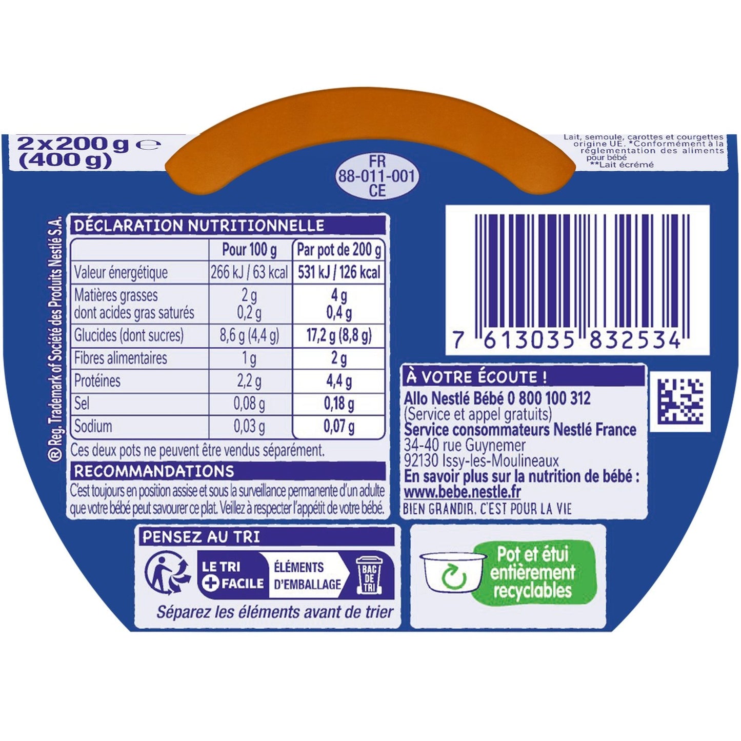 Plat Bébé 6+ Mois Carottes Courgettes NESTLE P'TIT SOUPER