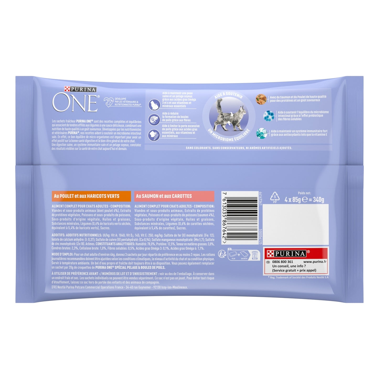 Pâtée pour Chat Adulte Spécial Pelage & Boules de Poils au Poulet et Saumon PURINA ONE