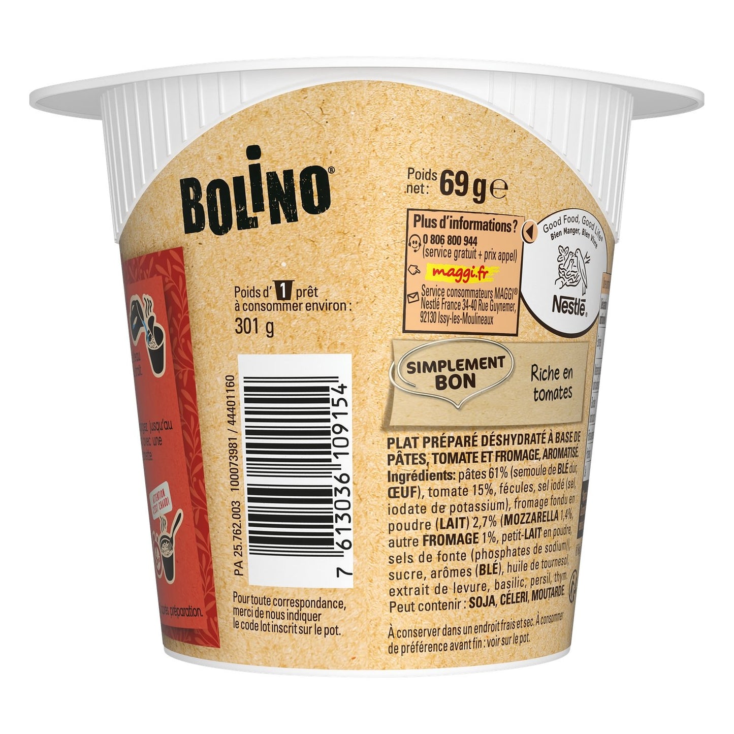 Plat Cuisiné Pâtes Tomate Fromage BOLINO