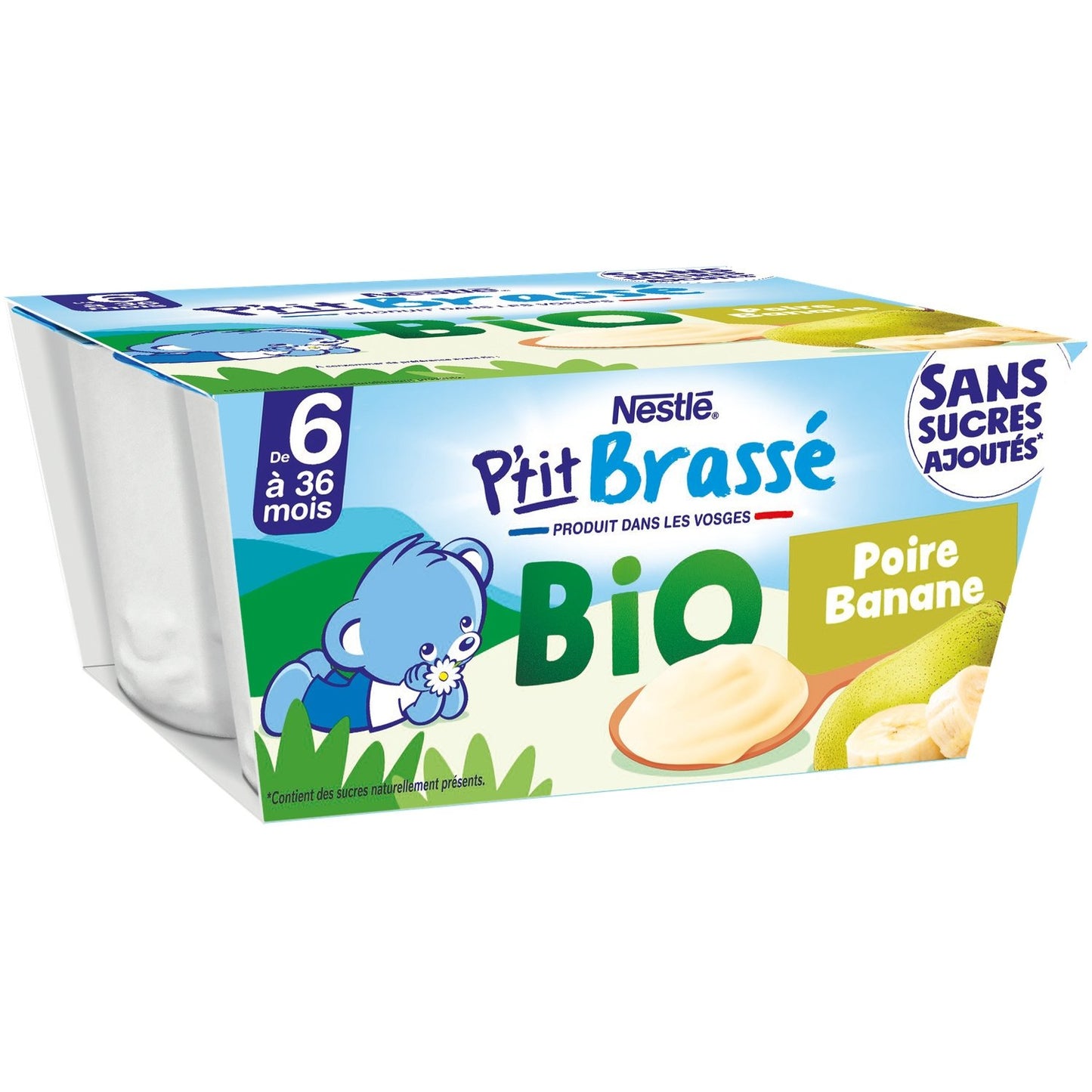 Dessert Bébé Bio Dés 6 Mois, Banane Poire Bio NESTLE 4 pots de 90g