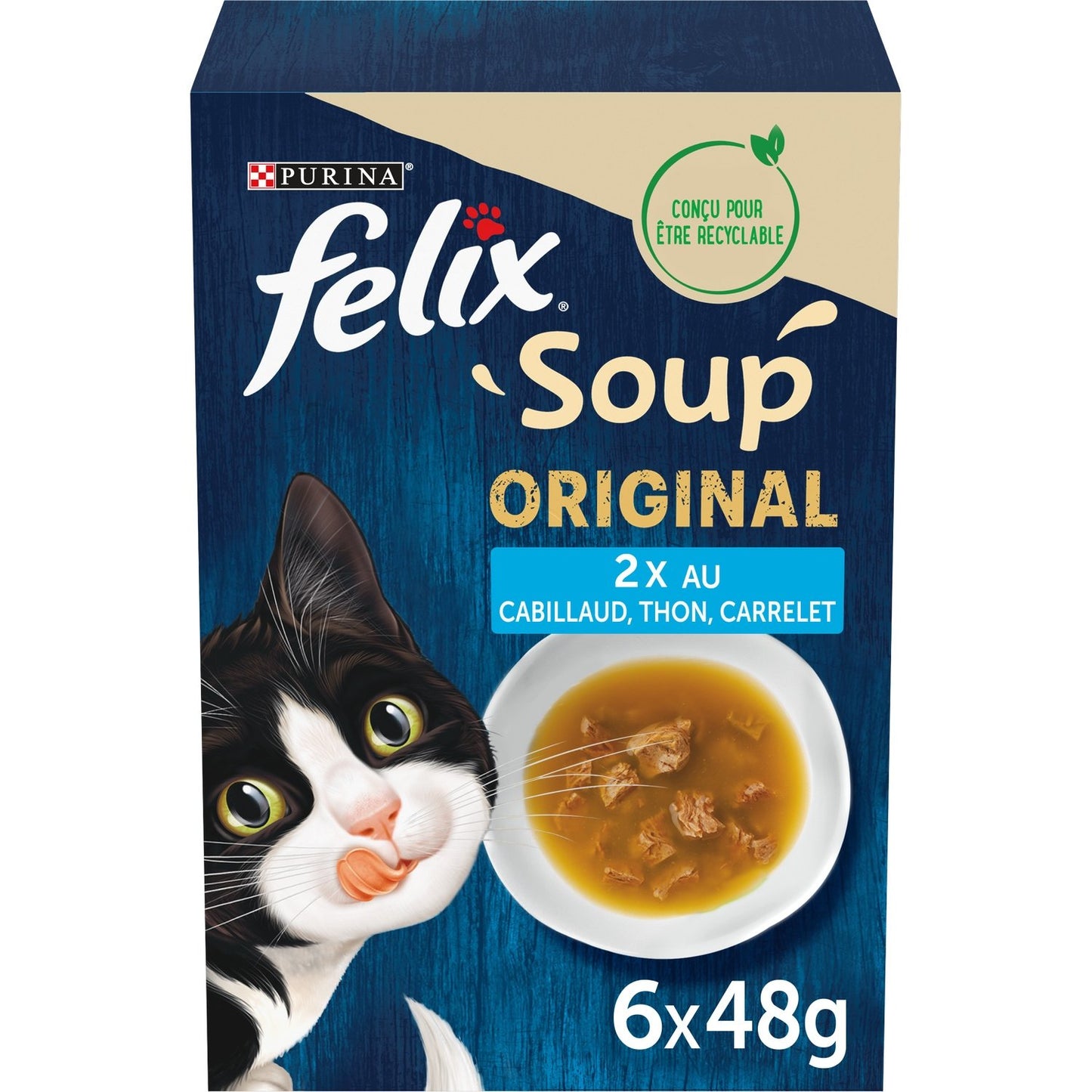 Pâtée pour Chat Adulte en Velouté Cabillaud Thon Carrelet FELIX Les 6 sachets de 48g